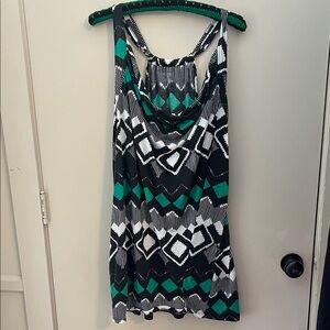 Lane Bryant Black and Green Geometric Tank Top